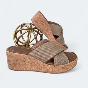 Donald Pliner Jocelyn Wedge Sandals Size 7 Brown Cork